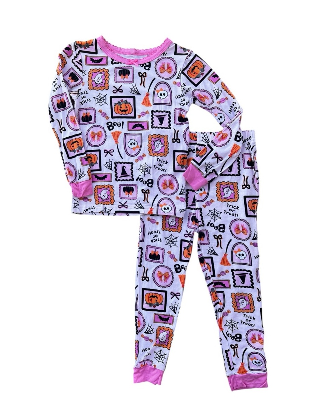 Milkberry Halloween Pajama Set Girls 4T Bamboo Pumpkin Ghost Bow PJs Sleep NWT